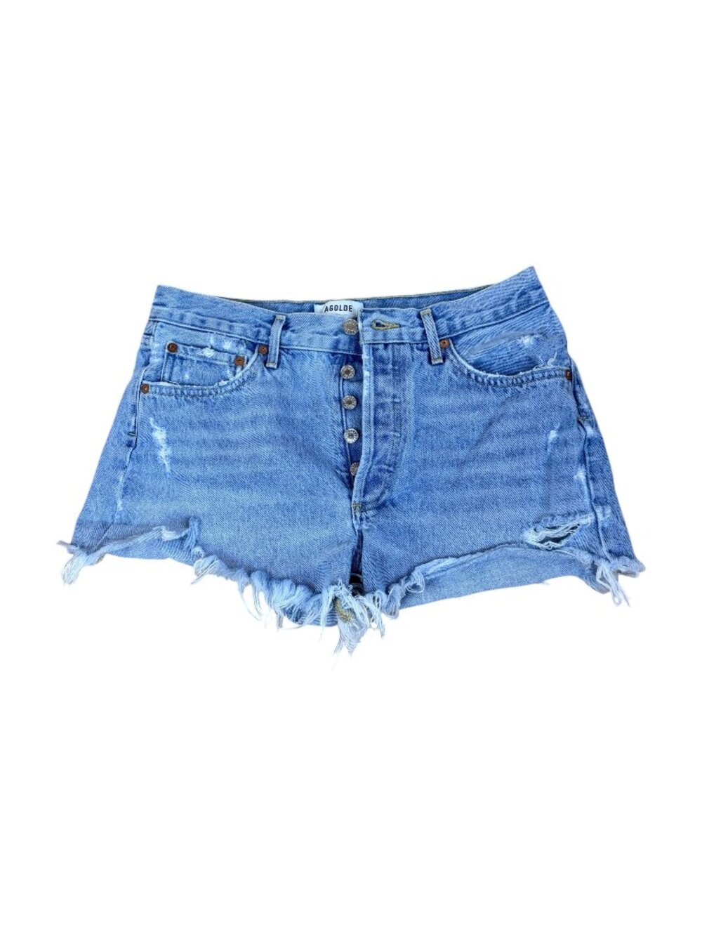 Agolde Denim Shorts Parker Cut Off Blue High Rise Button Fly (27)